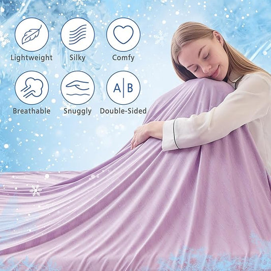 EMME Cooling Throw Blanket for Couch Sofa, Thin Lightweight Summer Blanket, Cold Bed Throws for Hot Sleepers, Double Sided, Keep Body Cool for Kids Adults, Purple