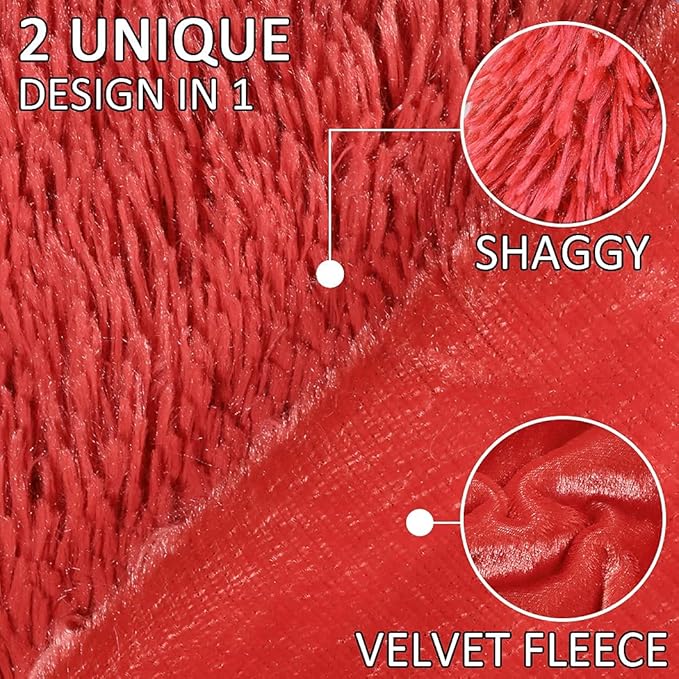 YUSOKI Twin Size Faux Fur Throw Winter Blanket,2 Layers,(Red,60" x 80"),Whithout Pillows,Plush Fuzzy Soft Cozy Comfy Bed Blanket for Women Kids Girls Couch Sofa