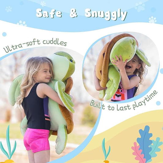 Muiteiur 28Inch Sea Turtle Stuffed Animal, Large Plush Pillow Toy, Soft Stuffed Turtle with Cute Footprints, for Kids