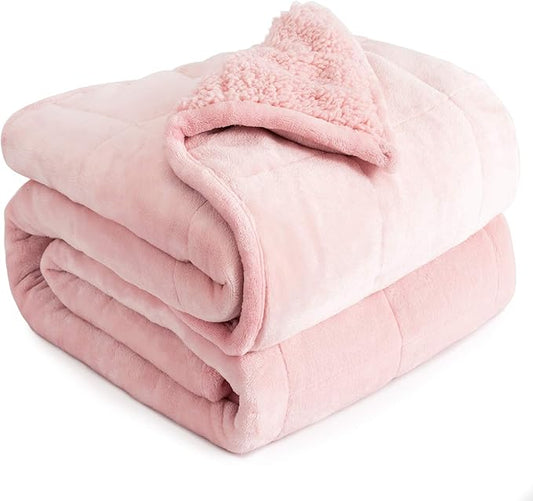 Cottonblue Weighted Blankets 25lbs for King Bed, Sherpa Fleece Weighted Blanket for Adults, Soft Heavy Blanket with Premium Glass Bead for Calming and Relax, 90" x 90", Pink