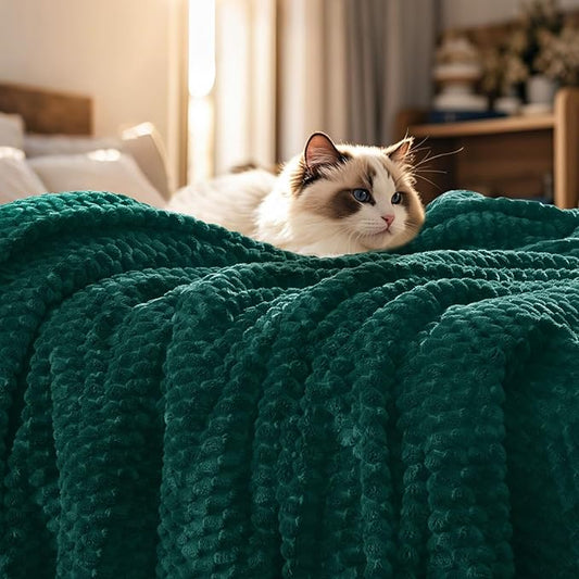 PHF Ultra Soft Flannel Fleece Blanket King Size, Lightweight 3D Jacquard Fleece Blanket, No Shedding, No Pilling, Luxury 340GSM Aesthetic Fluffy Cozy for Bed Room Decor, 108"x90", Teal