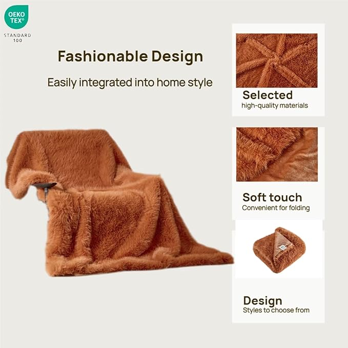 Luxury Fluffy Faux Fur Throw Blanket,Thick Fluffy Fuzzy Cozy Blanket,Plush Blankets for Couch, Sofa, Chair, Bed-Burnt Orange,50x60