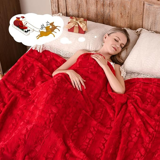 Krifey Oversized Faux Fur Blanket, Super Soft Cozy Blanket, Luxury Fluffy Throw Blanket Fuzzy Bed Throw, Plush Christmas Blanket Gift for Women, Red, 60" x 80"