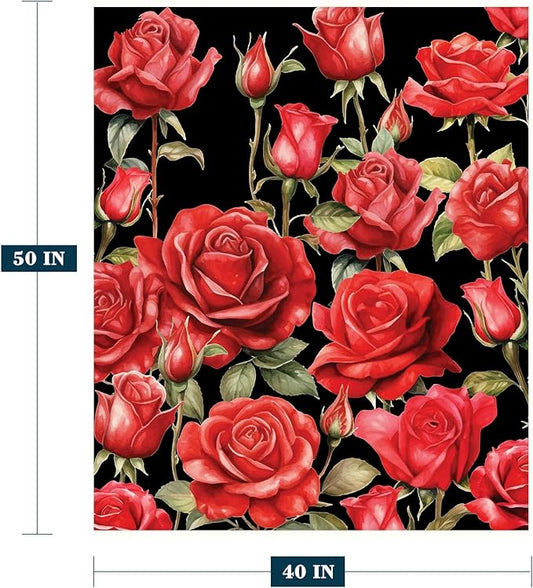 YeeJu Rose Kids Throw Blanket Small Red Floral Blanket for Girls Boys Child Baby Bed Soft Fuzzy Plush Fleece Blankets Black Spring Summer Flower Decorative Print Blanket 40x50