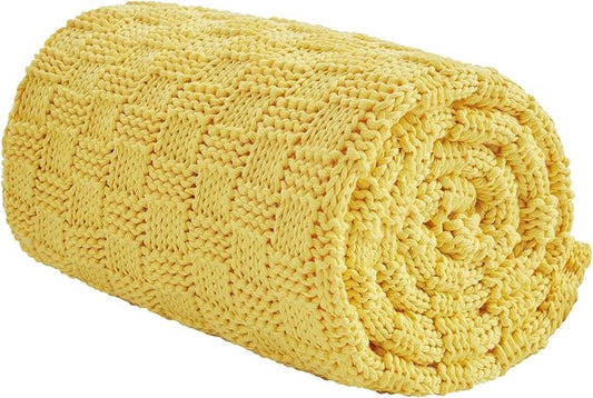 Knitted Weighted Blanket for Adult, No Beads Heavy Blanket 60” x 80'' 10lbs, Breathable Chunky Knit Blanket, Cooling Weighted Blanket for Hot Sleepers, Christmas Home Decor (Yellow)