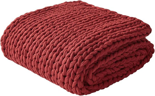 Madison Park Boho Throw Blanket, Soft Blanket Handmade Gift Home Decor, Lightweight & Breathable All Seasons Spring Chunky Knit Blanket, Knitted Throw for Couch, Bed Blanket, 50"x60" Red