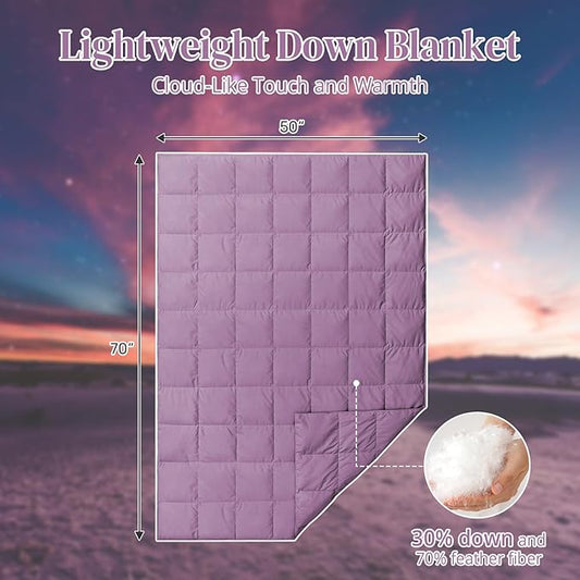 Down Throw Blankets for Couch 50x70” Down Blanket for Indoor and Outdoor Throw Blanket use Soft Lightweight Throw Blanket Light Purple