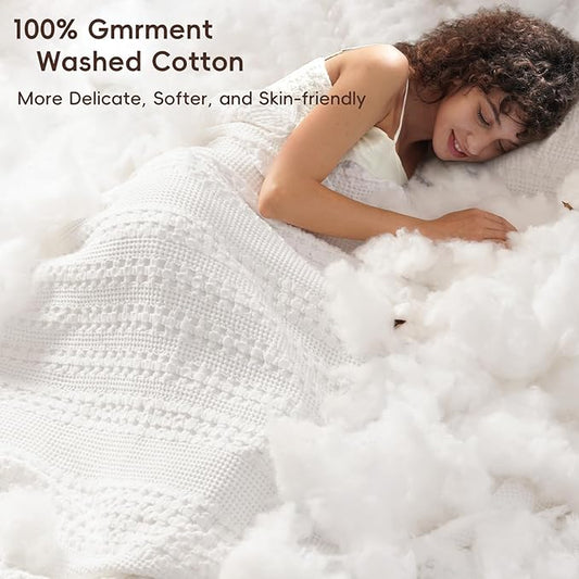 PHF 100% Cotton Waffle Weave Blanket Twin Size, Soft Lightweight Breathable Cozy Summer Blankets for Bed, Luxury Aesthetic Woven Bedding for Home Decor, 66"x90", White