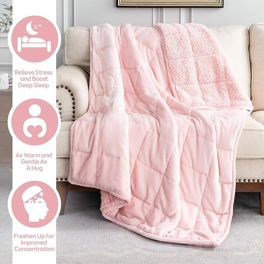 Cottonblue Weighted Blanket Queen Size 15lbs, Sherpa Weighted Blankets for Adults, Fuzzy Soft Flannel Bedding Blanket Throw, Cozy Plush Blanket for Sofa Bed, 60 x 80 inches, Blush Pink