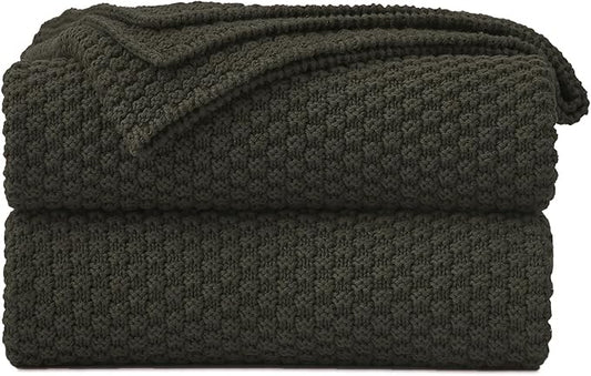 Longhui bedding Dark Brown Knitted Throw Blanket for Couch, Soft, Cozy Machine Washable 100% Cotton Sofa Knit Blankets, Heavy 3.0lb Weight, 51 x 63 Inches.