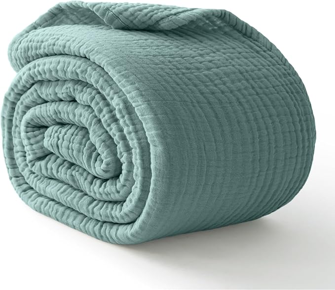 100% Cotton Muslin Blanket Queen 90" x 90", 6 Layers Breathable and Lightweight Cotton Throw Blanket for Bed, Soft Quilt Bedspread Coverlet, Gauze Blanket for Adults All Season, Teal