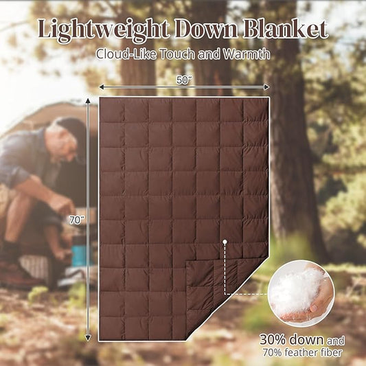 Down Throw Blankets for Couch 50x70 Down Blanket for Indoor and Outdoor Throw Blanket use Soft Lightweight Throw Blanket Chocolate
