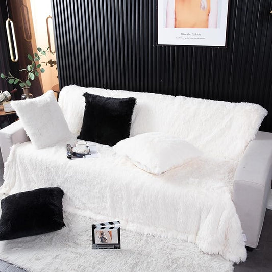 YUSOKI Twin Size Faux Fur Throw Blanket(Cream White,60" x 80"),Whithout Pillows,Winter Lightweight Plush Fuzzy Soft Cozy Microfiber Comfy Bed Blanket for Women Kids Girls Couch Sofa Washable