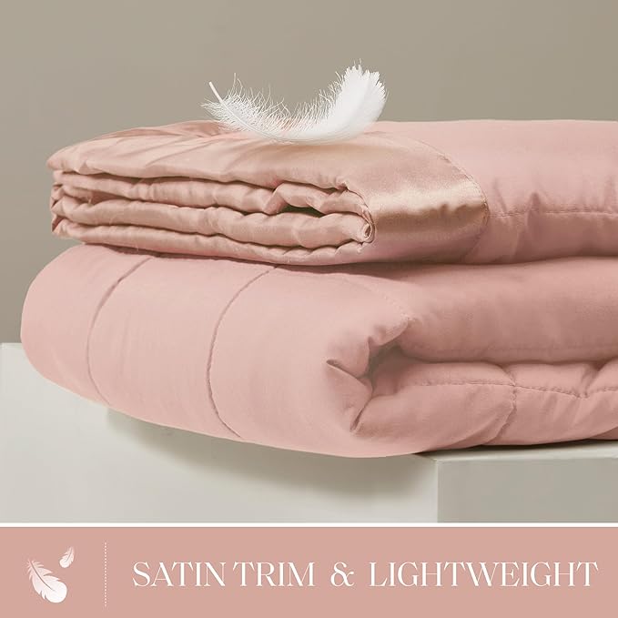 Madison Park Windom Down Alternative Blanket, Premium 3M Scotchgard Moisture Wicking Treatment, Lightweight and Soft Bed Cover For All Season, Satin Trim, Blush King