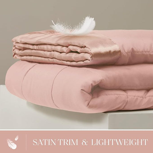 Madison Park Windom Down Alternative Blanket, Premium 3M Scotchgard Moisture Wicking Treatment, Lightweight and Soft Bed Cover For All Season, Satin Trim, Blush King