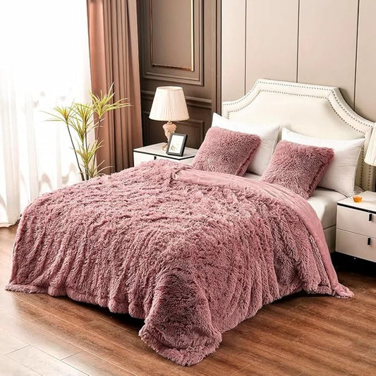 YUSOKI Pink King Faux Fur Blanket,2 Layers,90"x104",Without Pillows Big Soft Plush Fuzzy Large Warm Fluffy Blanket for Bed