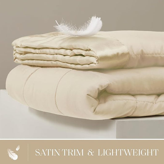 Madison Park Windom Down Alternative Blanket, Premium 3M Scotchgard Moisture Wicking Treatment, Lightweight and Soft Bed Cover For All Season, Satin Trim, Cream King