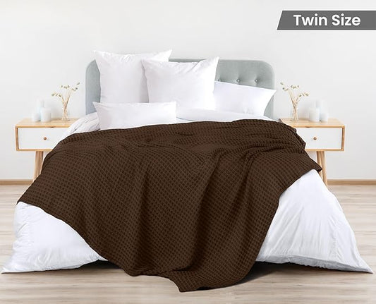 Utopia Bedding Brown 100% Cotton Waffle Blanket 300 GSM [Twin - 90x72 Inch] Soft Lightweight Breathable Bed Blanket for All Season