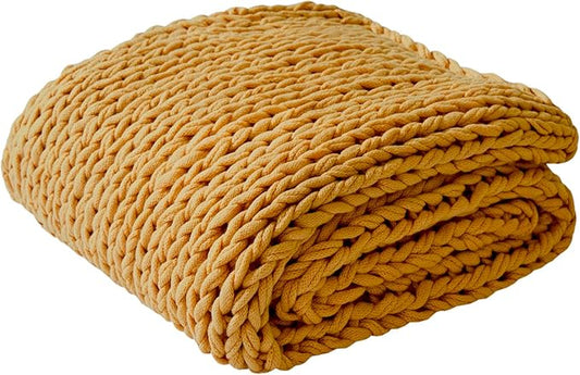 Madison Park Boho Throw Blanket, Soft Blanket Handmade Gift Home Decor, Lightweight & Breathable All Seasons Spring Chunky Knit Blanket, Knitted Throw for Couch, Bed Blanket, 50"x60" Yellow