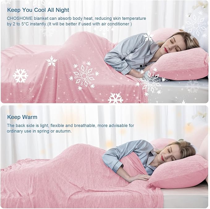 CHOSHOME Cooling Blanket for Hot Sleepers Lightweight Summer Cold Thin Blankets for Sleeping, Hot Flashes Night Sweats, Soft Blanket for Bed, King Size, Pink