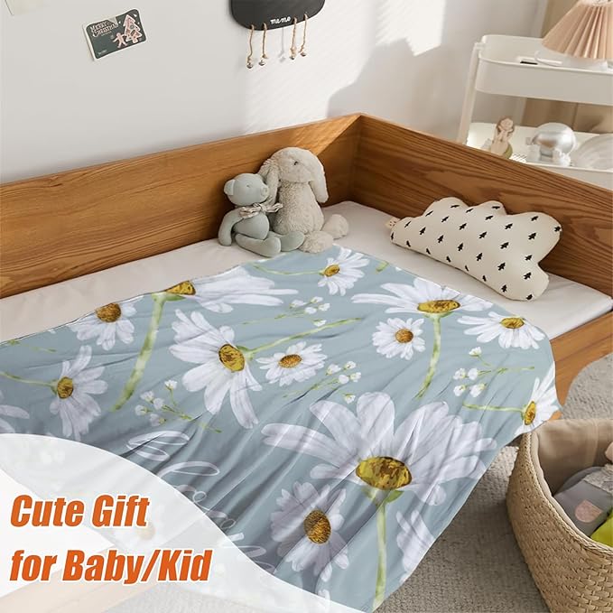 YeeJu Daisy Baby Throw Blanket Small White Floral Blanket for Toddler Swaddle Pet Crib Kids Soft Fuzzy Plush Fleece Blankets Sunshine Spring Summer Flower Decorative Gift Blanket 30x40