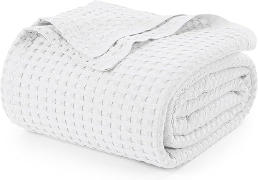 Utopia Bedding White 100% Cotton Waffle Blanket 300 GSM [Full - 90x84 Inch] Soft Lightweight Breathable Bed Blanket for All Season