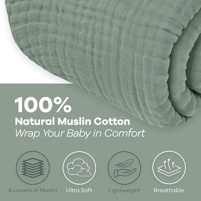 Comfy Cubs Muslin Blanket for Adults King 108" x 90" - 6 Layer Soft, Breathable & Lightweight Muslin Adult Blanket - Machine Washable & Designed in The US Bedding for All Seasons - Fern