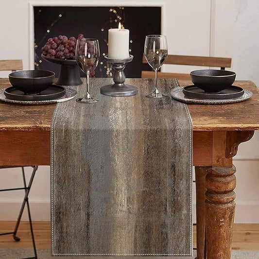 Emvency Farmhouse Table Runner, Abstract Grey and Dark Brown Art Painting for Kitchen Coffee Table Family Dinners Holiday Parties Wedding Events Decor(13x60 inch)