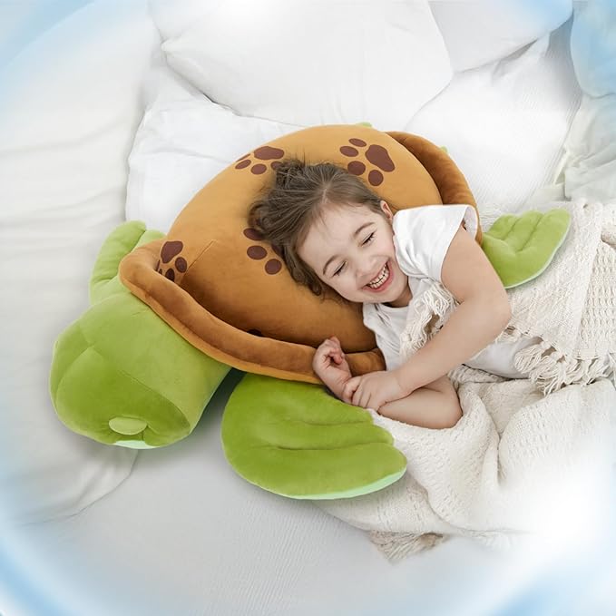 Muiteiur 28Inch Sea Turtle Stuffed Animal, Large Plush Pillow Toy, Soft Stuffed Turtle with Cute Footprints, for Kids