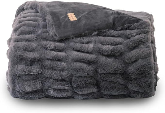 EVERGRACE Luxurious Soft Faux Rabbit Fur Throw Blanket, Cozy Fuzzy Plush Warm Throws for Couch Bed Sofa Chair Decor, Ruched Bubble Fluffy Blanket with Reversible Velvet, 50" x 60", Charcoal Gray