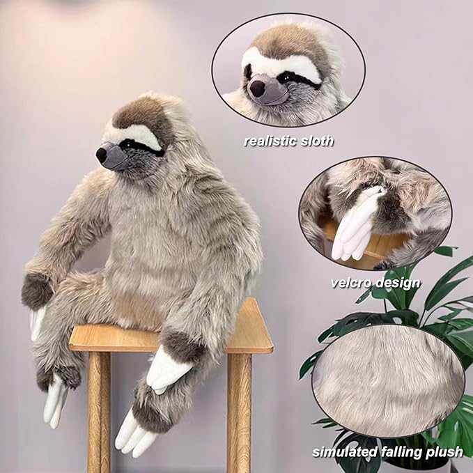 Giant Sloth Weighted Stuffed Animal 19.69in Large Realistic Sloth Plush Big Soft Cuddly Plushie for Kids Adults Birthday Festival Gift Bed Home Decor Pillow Cushion Grey