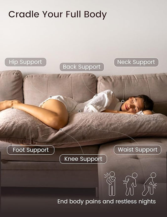 ZonLi Full Body Pillow, Soft & Fluffy Long Pillow for Side Sleepers, Pregnant Women & Back Support, Adjustable Memory Foam with Removable Washable Cover (Lavender Pink, 20” x 54”)