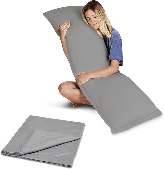 Snuggle-Pedic Body Pillow for Side Sleepers for Adults - Full Body Maternity Pillow Support Legs, Belly & HIPS - Shredded Memory Foam & Cooling Pregnancy Pillow Cover 20x54 Gray