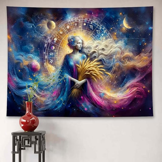 Virgo Tapestry Wall Hanging Zodiac Sign Decoration Aesthetic for Bedroom Living Room Dormitory Suitable for Teen Boy and Girl Who Like Astrology 79x59 Inches