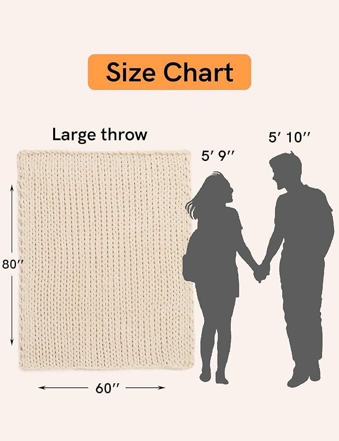 YnM Chunky Throw Blanket, Hand Knitted with Chenille Yarn, Skin Friendly, Ventilated and Breathable, Machine Washable, Home Décor Piece for Couch, Sofa and Bed (Butter Cream, 60x80 Inch)