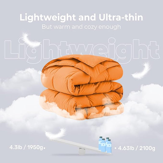 Soft Lightweight Down Blanket for Bed Sofa Couch Indoor and Outdoor Use, Warm and Fluffy Throw Blanket, Orange, King Size (108"X88")