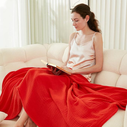 EMME Cotton Throw Blanket - 100% Muslin Soft, Breathable Gauze - All Season, Pre-Washed - Orange Rust, 55"x75"