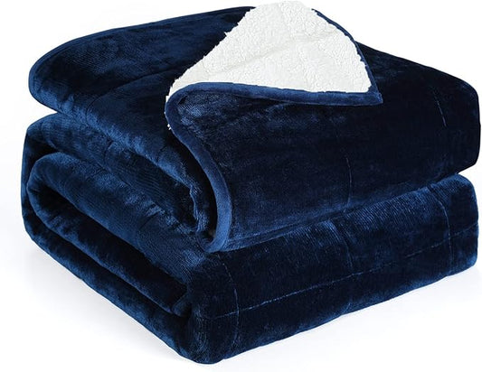 Alomidds Weighted Blanket Queen Size 15lbs 60x80 inches, Sherpa Weighted Blankets for Adults,Fluffy Warm Sherpa & Cozy Soft Flannel Thick Heavy Blanket for All-Season with Glass Beads, Navy