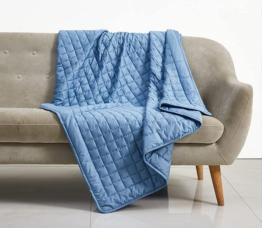 ZZZhen Weighted Blanket - High Breathability Calm Sleeping for Adult and Kids (Satin Blue, 60''80'' - 15LB)