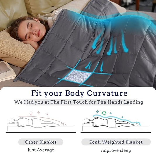 ZonLi Weighted Blanket (80"x87", 25lbs, Grey), King Size Weighted Blanket for Adults, 100% Polyester Material with Glass Beads