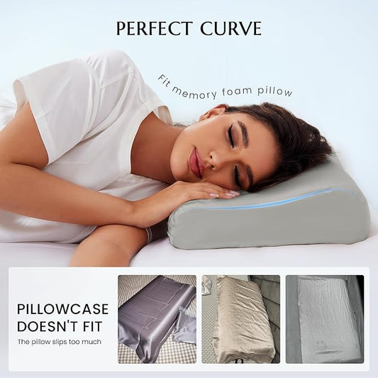 THXSILK 19 Momme 100% Mulberry Silk Pillowcase for Contour Memory Foam Pillow, Contour Pillow Case Cover, Cervical Pillow Case, Pack of 1(Grey, 21"x14.5"x4.9"/4.2")