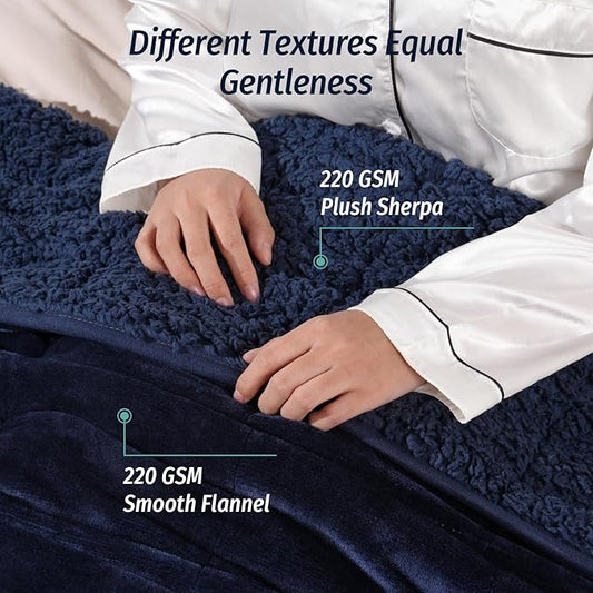 Wemore Sherpa Fleece Weighted Blanket for Adult, 15 lbs Dual Sided Cozy Fluffy Heavy Blanket, Ultra Fuzzy Throw Blanket with Soft Plush Flannel Top, 48 x 72 inches, Navy Blue on Both Sides