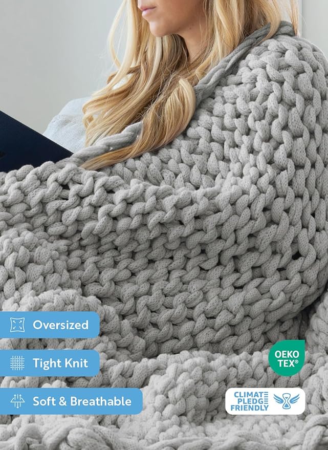 Linen Market Beddings Oversized Chunky Knit Throw Blanket Acrylic Hypoallergenic - 47'' x 59'' Cozy Home Accent for Snuggling, Lounging, and Stylish Décor (Light Gray)