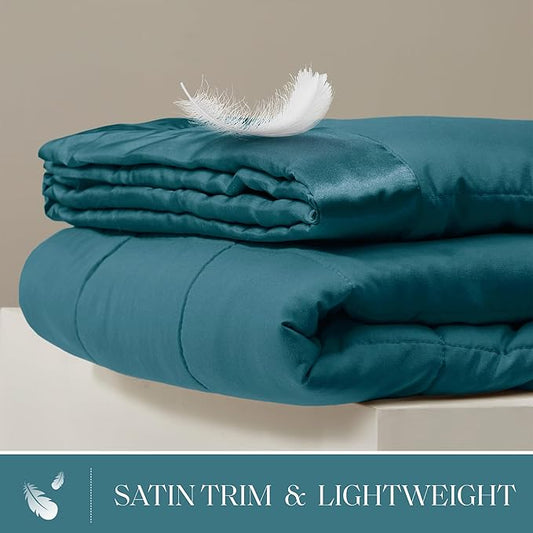 Madison Park Windom Down Alternative Blanket, Premium 3M Scotchgard Moisture Wicking Treatment, Lightweight and Soft Bed Cover For All Season, Satin Trim, Teal Twin