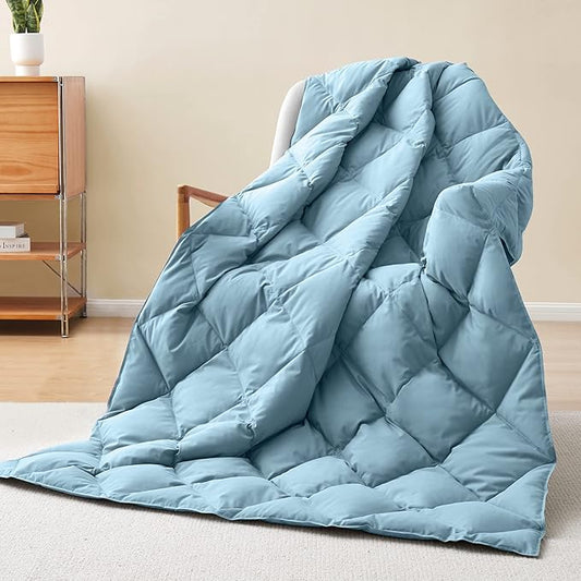 puredown® Down Throw Blankets for Couch, Lightweight Down Throw for Indoor and Outdoor, Soft Throw Blanket for Travel and Home, Blue (50" x 70")