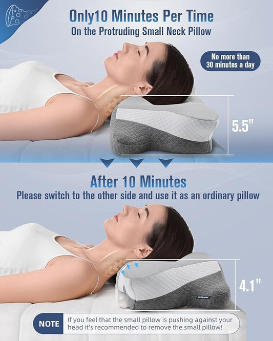 DONAMA Cervical Neck Pillow for Sleeping, Ergonomic Memory Foam Pillows with Built-in/Removable Small Neck Support Pillow, Contour Bed Pillows for Side Back Stomach Sleepers with Pillowcase Queen Size
