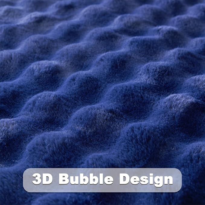 NEWCOSPLAY Faux Fur Twin Blanket Dark Navy Bubble Blanket Thick Warm Soft for Couch Sofa Bed 550GSM (Dark Navy, Twin(60"x80"))