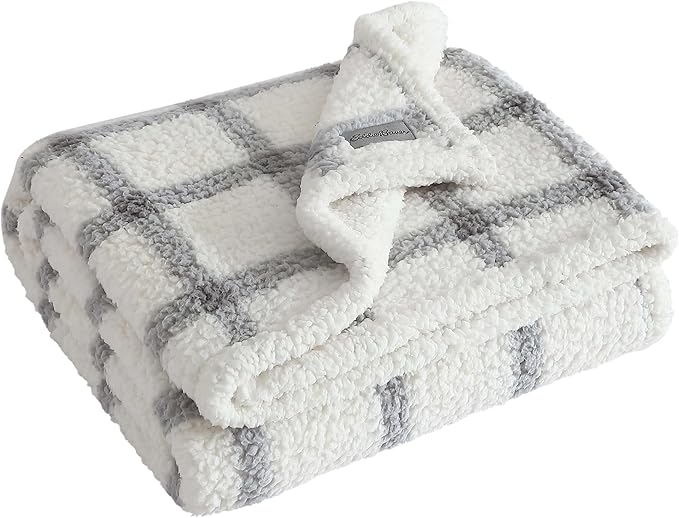 Eddie Bauer - Blanket, Super Soft Reversible Sherpa & Brushed Fleece Bedding, Throw Blankets for Couch, Ideal for Lounging (Bunkhouse Plaid Grey)