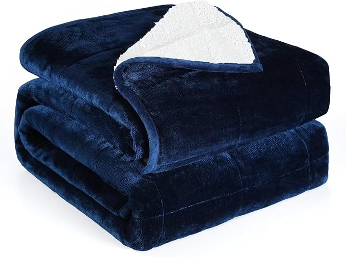 Alomidds Weighted Blanket, Sherpa Fleece Weighted Blanket for Kids,Fluffy Warm Sherpa & Cozy Soft Flannel Snuggle Thick Heavy Blanket Great for Calming and Relaxing, 7lbs 41x60 inches,Navy
