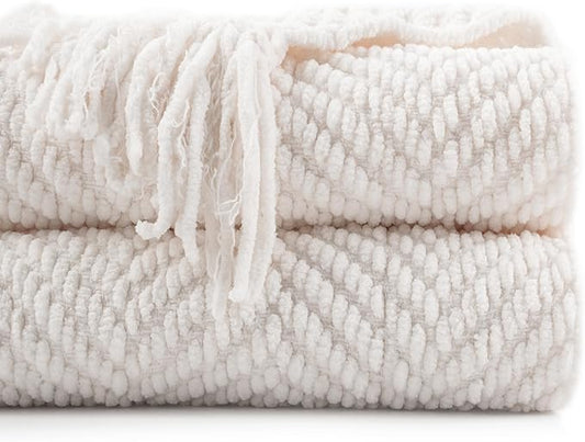 BATTILO HOME Cream White Throw Blanket for Couch, Ivory Throw Blanket for Bed, Warm Decorative White Blanket Throw for Home Decor, 50" x 60"